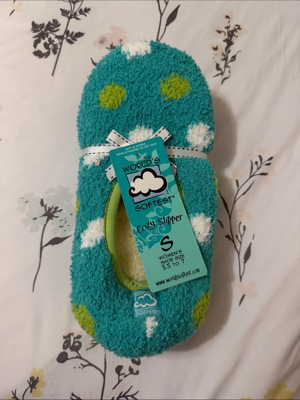 Women's Cozy Slipper - Turquoise Polka Dot (S)